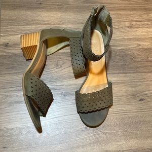 Olive green anke strap block heels